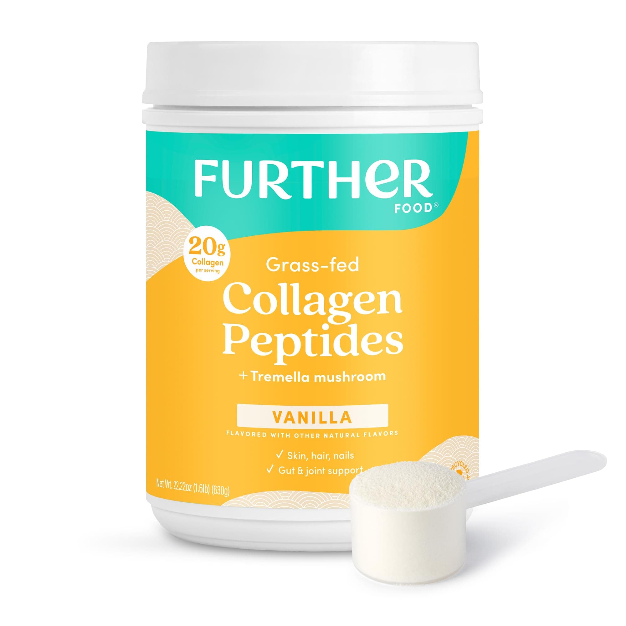 - Vanilla Collagen Peptides Powder with Tremella Mushroom – 100% Grass-Fed, Hydrolyzed Type 1 & 3, 20g of Collagen per Serving, Supports Skin, Hair, Nails & Joints, 22.22 Oz