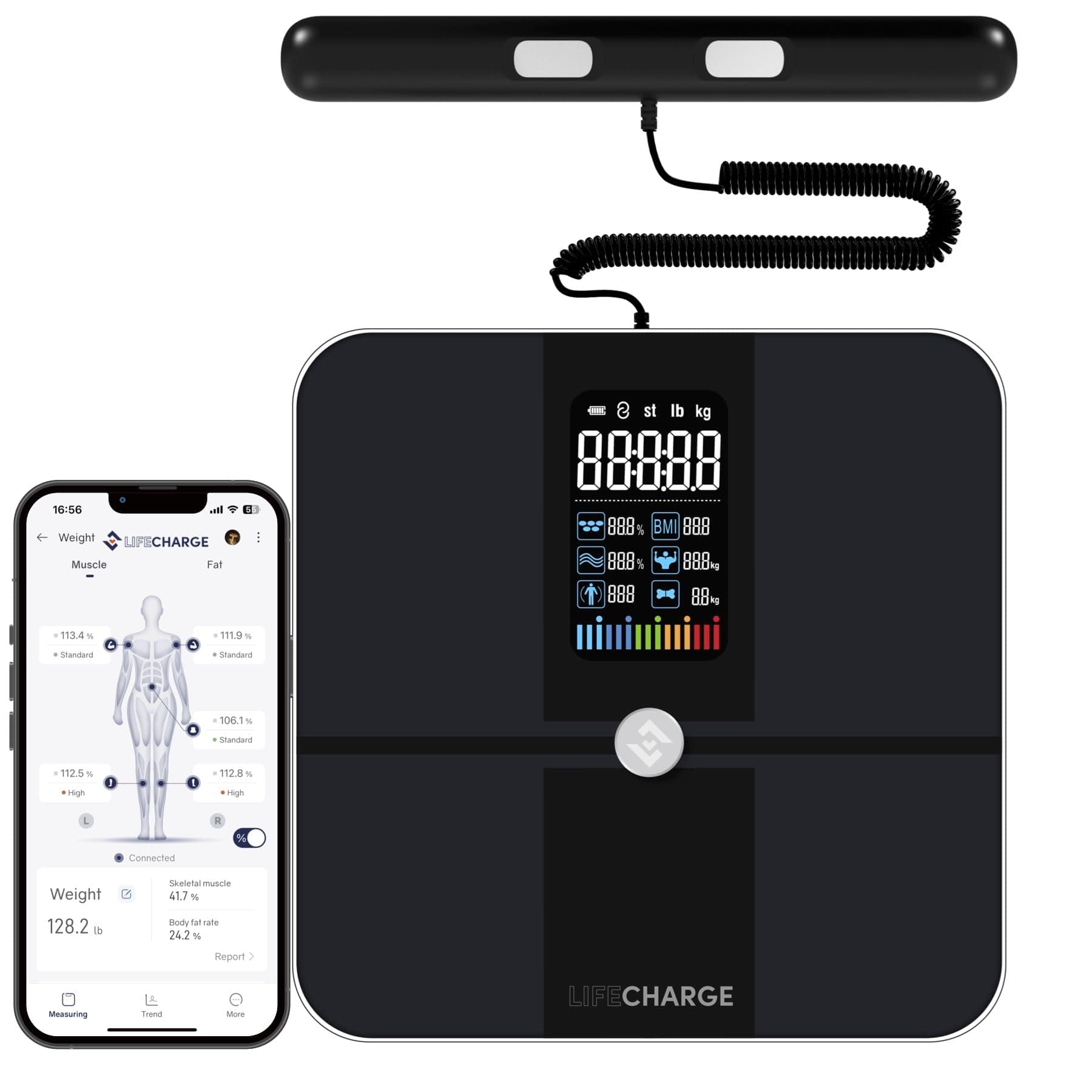 LifeCHARGE 8 Electrode Smart Body Fat Scale 2 PRO Scales for Body Weight and Fat. Large Display BMI Digital Weight Scale, Full Body 29 Composition Analyzer with Report, Accurate Bathroom Scale