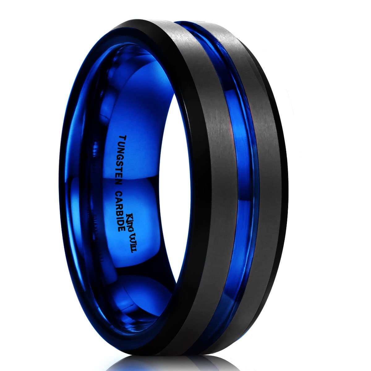 King WillCLASSIC Silver/Black/Gold/Blue/Brown/Rose Gold Groove 8mm High Polish/Matte Finish Men's Tungsten Ring Wedding Band Comfort Fit