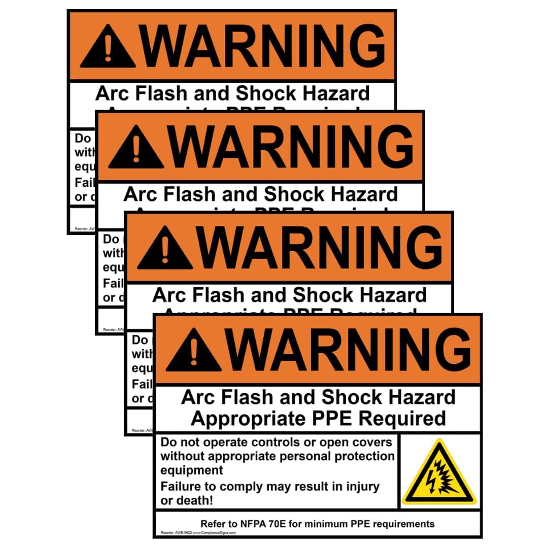 com WARNING Arc Flash And Shock Hazard Appropriate PPE ANSI NFPA 70E Label Decal, 5x3.5 inch 4-Pack Vinyl for Electrical, American Made Safety Signs for the Workplace