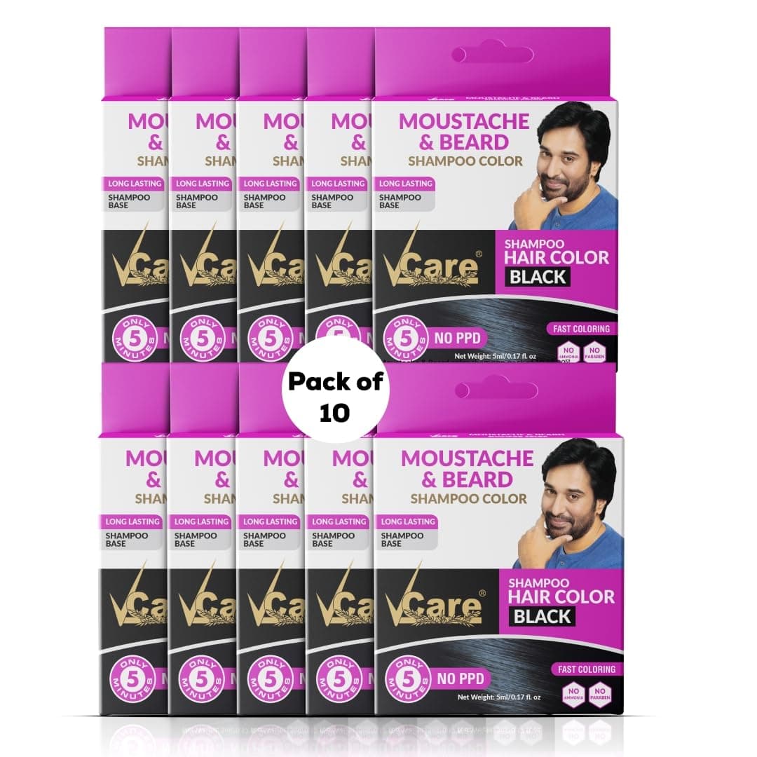 VCare Moustache and Beard Hair Color, Black, 5 ml (Pack Of 10)