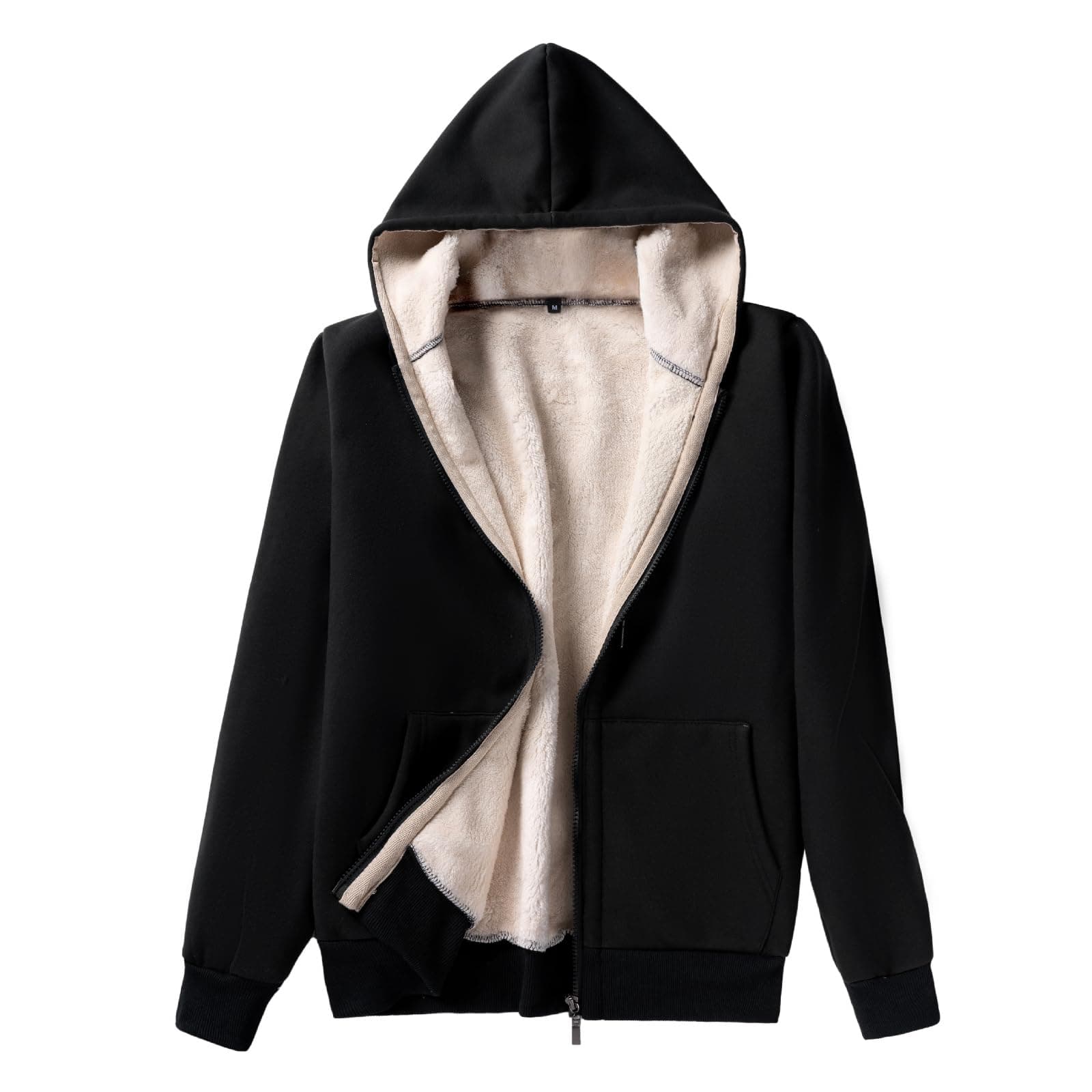 Ladies Plain Hoodie Winter Warm Fleece Lined Zip Up Jacket Coat for Women