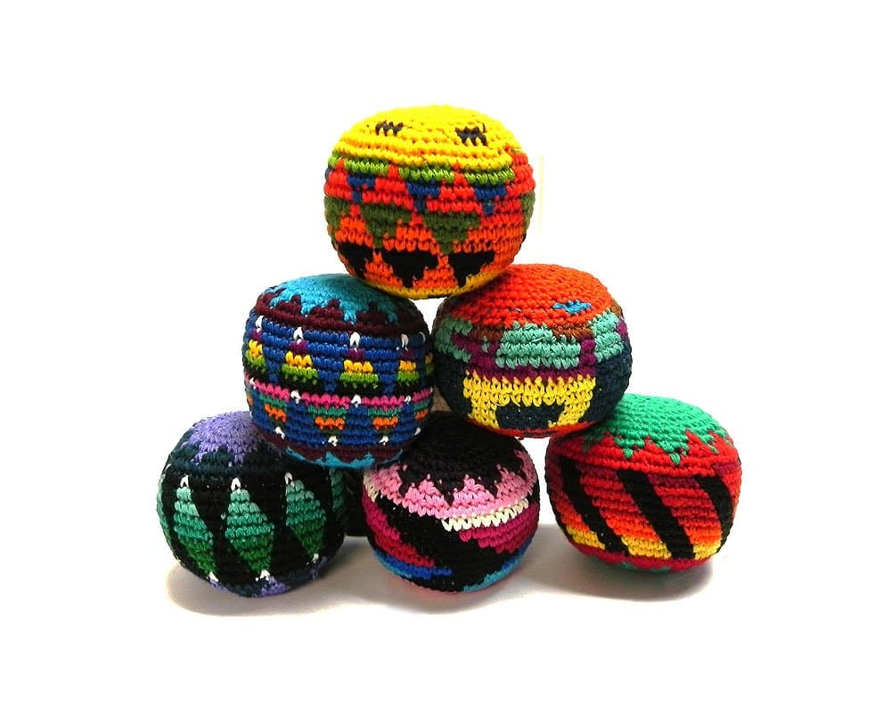 Mia Jewel Shop Guatemalan Handcrafted Crochet Assorted Pattern Hacky Ball Foot Bag Sack Multicolored - Wholesale Set of 3, 6, 12, or 24 (Set of 6)