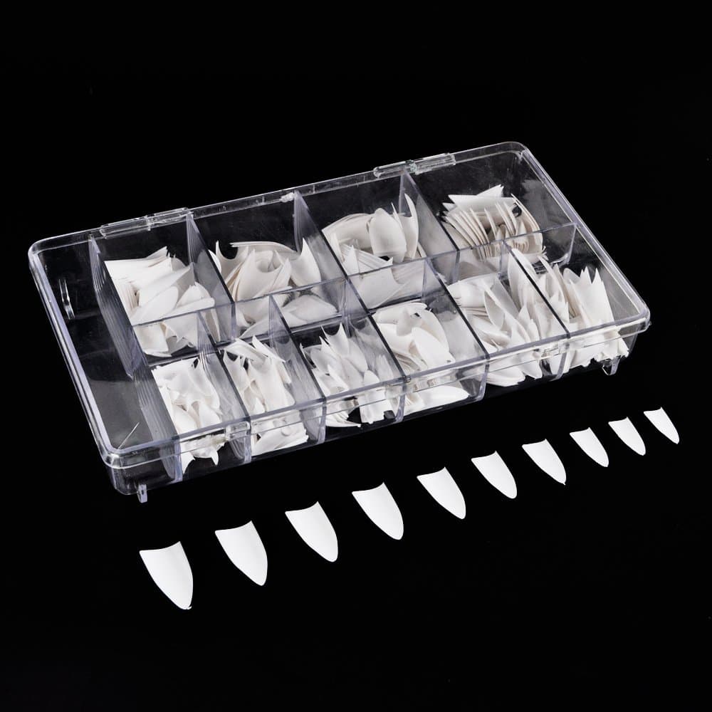 Lillyarn 500pcs Stiletto shaped French Style White Color False Nails Fake Nail Art Tips 10 Sizes with box
