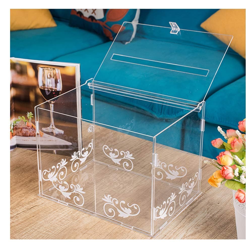 mwater Acrylic Large Card Box with Lock for Wedding, Shower etc（ Big Size 11×8×8 in），Foldable