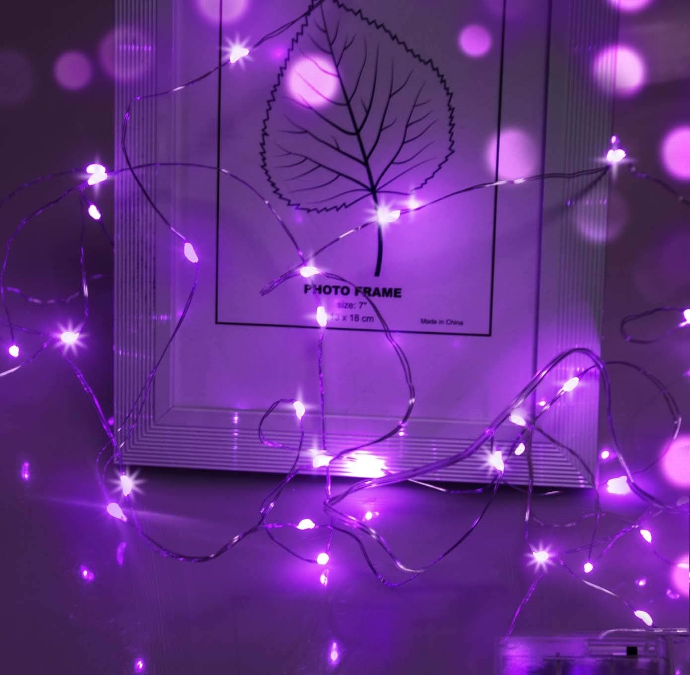 Battery Operated Fairy Lights, 5m 50 LEDs Fairy Lights IP65 Waterproof Micro Silver Wire LED Firefly Light for DIY Decoration.（Purple）