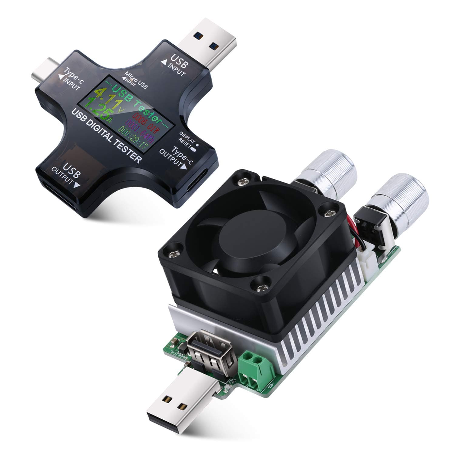 USB C Multimeter Tester, Eversame 1-Pack USB Power Meter, 1-Pack Adjustable Constant Current Electronic Resistor Portable 35W USB Load Tester For Mobile Power Pack Aging/Discharging Testing