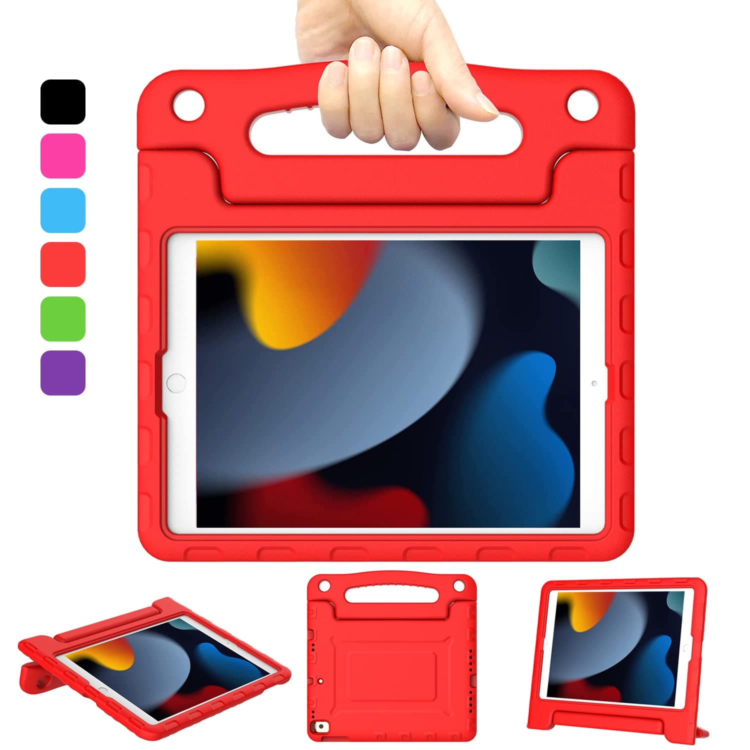 Kamon Kids Case for iPad 10.2, 9th Gen 2021, 8th Gen 2020, 7th Gen 2019, 2017 iPad Pro 10.5, 2019 3rd Gen iPad Air 10.5, Light Weight, Shockproof, Kids Friendly Handle Stand Case (Red)