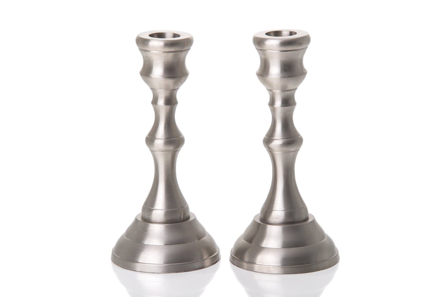 Jewish Shabbat, Sabbat Candlesticks, 2 (Two) Pewter Candle Holders, 7.0" Tall