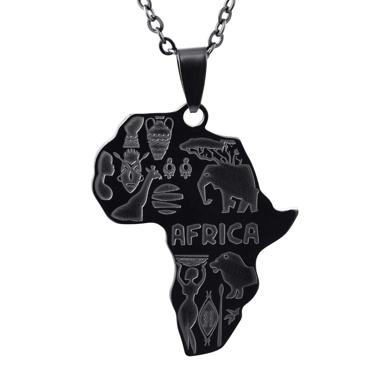 FJ925 Sterling Silver/Stainless Steel African Africa Map Necklace for Men Women
