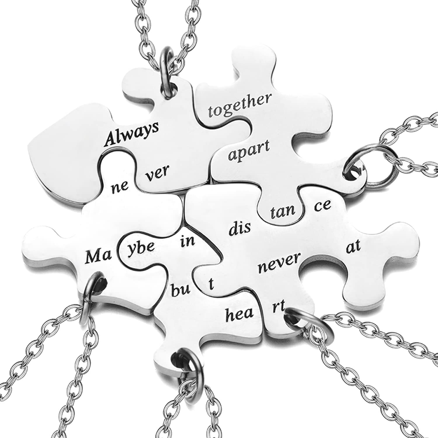BFF Necklace for 3/4/5/6 Stainless Steel Family Friendship Puzzle Sister Keychain Set