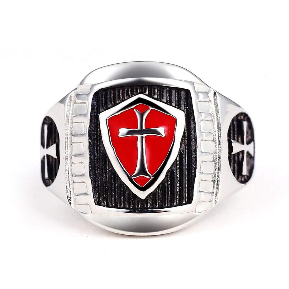 Angelina Jewelry Shop Masonic Men's Stainless Steel Ring Red Armor Shield Knight Templar Crusade Cross (13)