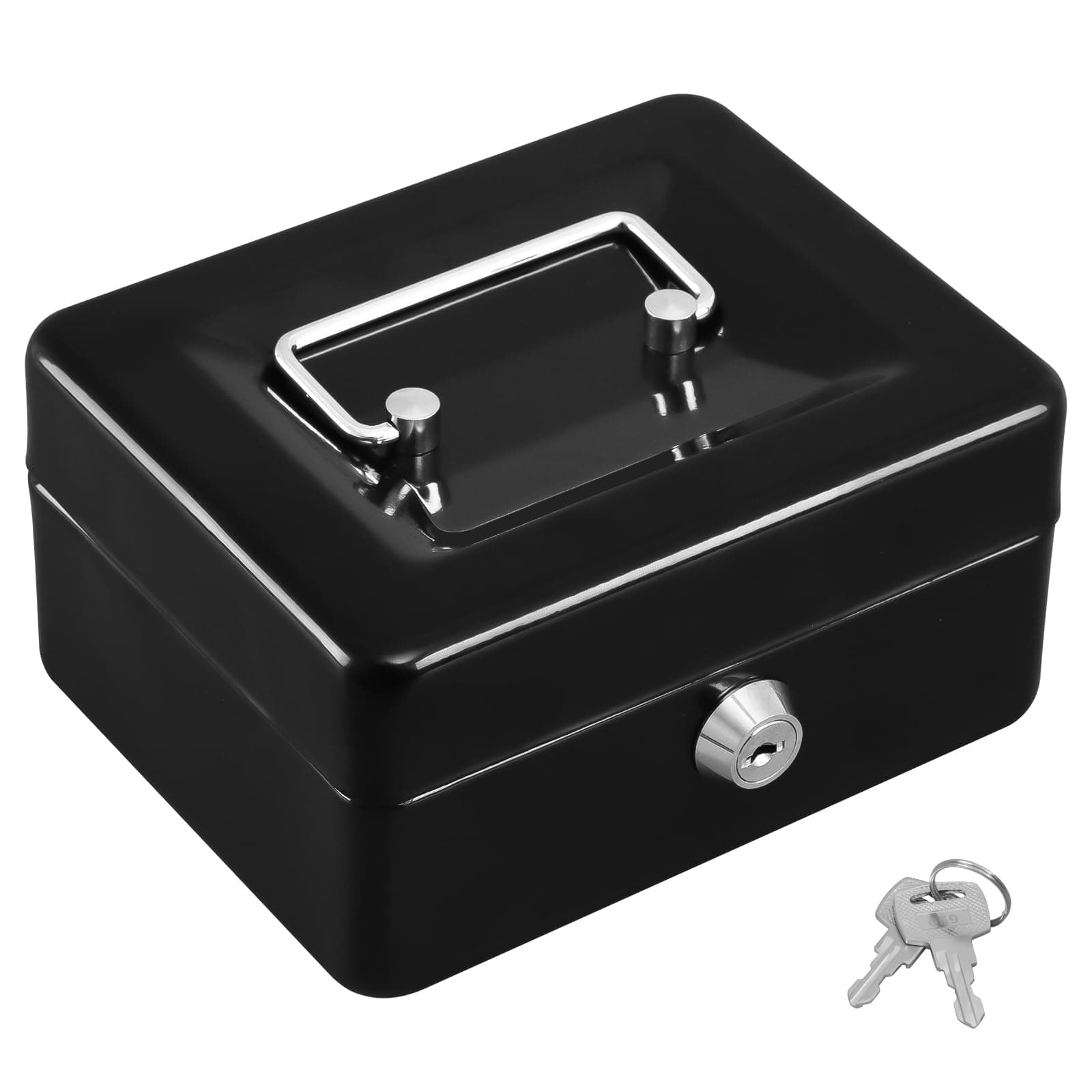 KYODOLED Cash Box with Key,Small Safe Lock Box with Portable Handle,Cash Drawer,5.91"x 4.72"x 3.15" Black Small