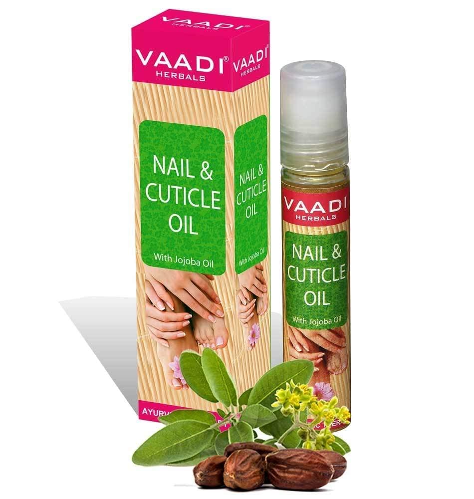 Vaadi Herbals Organic Nail & Cuticle Oil with Jojoba Oil - Heals Redness & Pain - Strengthens Thin & Brittle Nails - 10 ml