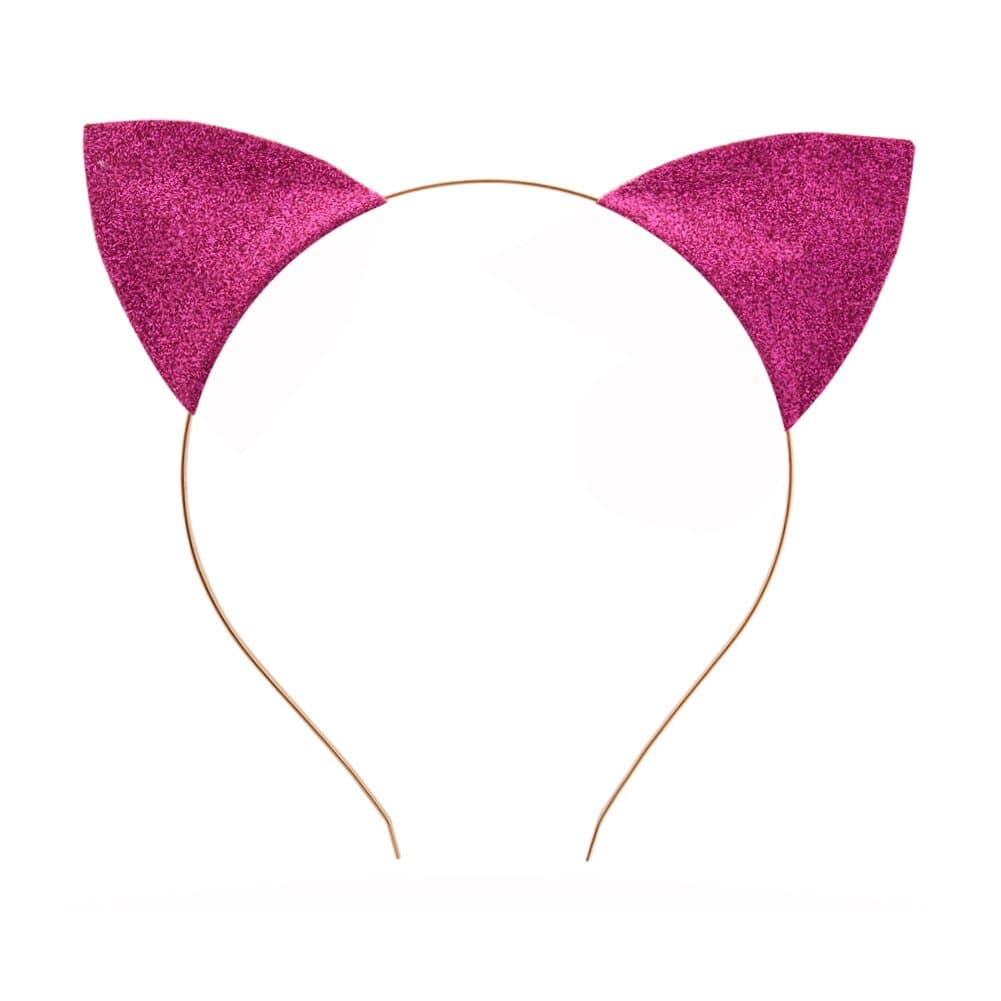 Merroyal Glitter Cat Ears Headband Halloween Fancy Dress Cat Woman Hairband Cosplay (Rose)