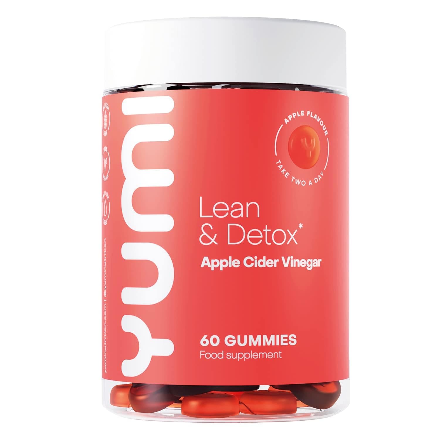 Yumi Nutrition Apple Cider Vinegar Gummies with The Mother x 60-1000mg | Natural Detox Cleanse | Unfiltered ACV | Vegan & Gluten-Free | Vitamin B-12 & Folic Acid | Apple Flavour