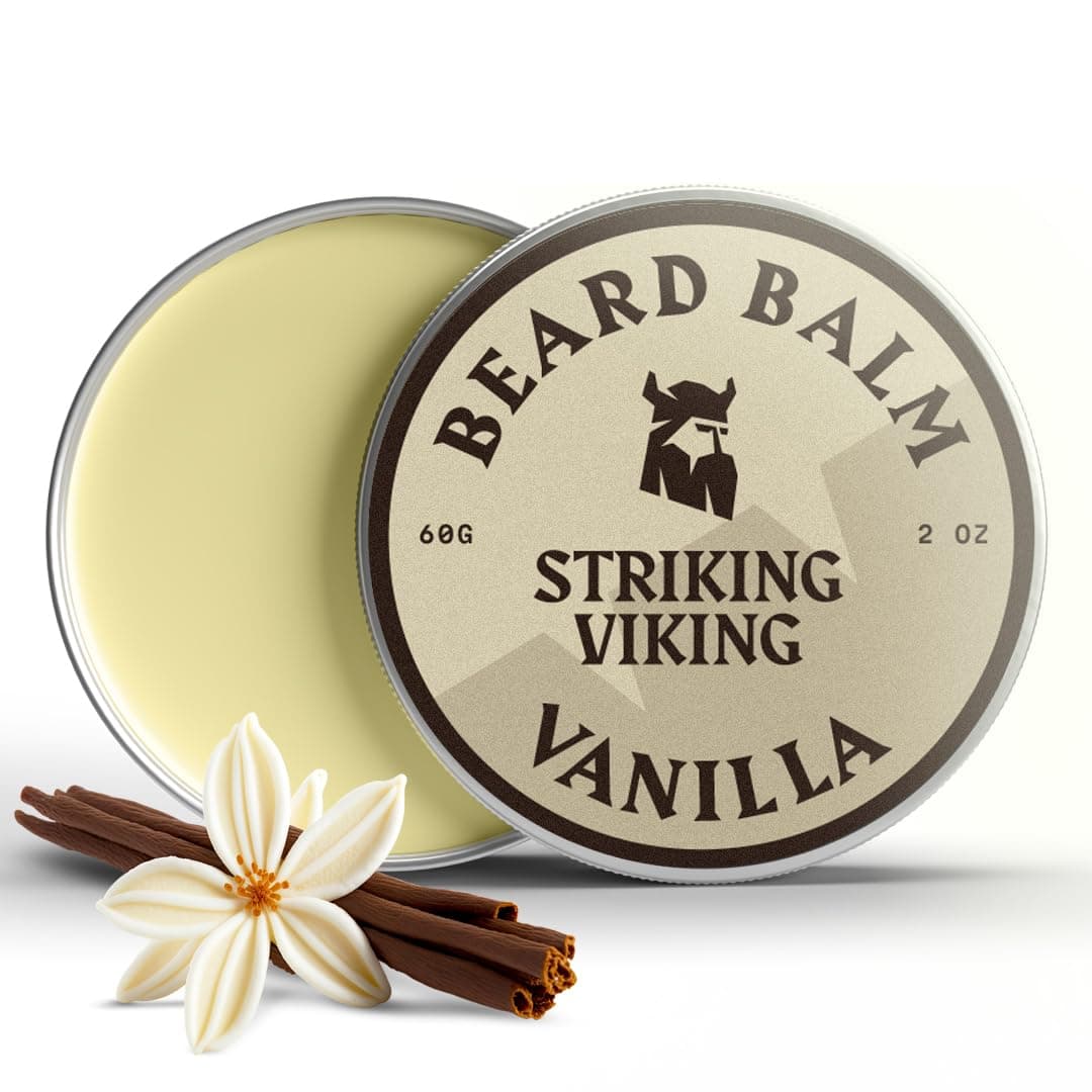 Vanilla Beard Balm - Styles, Strengthens & Softens Beards and Mustaches - Natural Beard Conditioner Wax with Organic Shea Butter, Tea Tree, Argan & Jojoba Oils and Vanilla Scent