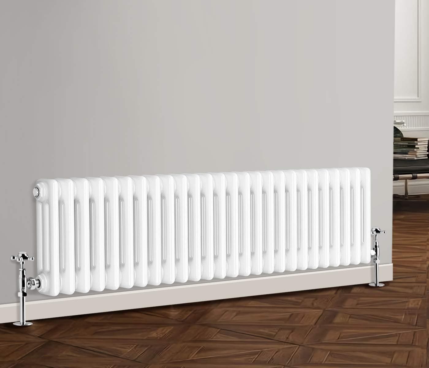 NRG 300 x 1190 mm Gloss White Horizontal Cast Iron Radiator Triple Panel