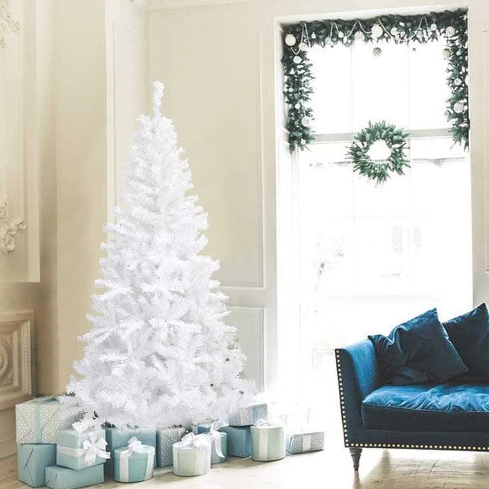 La fete PVC Artificial Christmas Tree 5 FT w/350 Branch Heads, Unlit White Xmas Tree with Metal Stand, Perfect for Indoor Holiday Decoration (White, 5 FT)