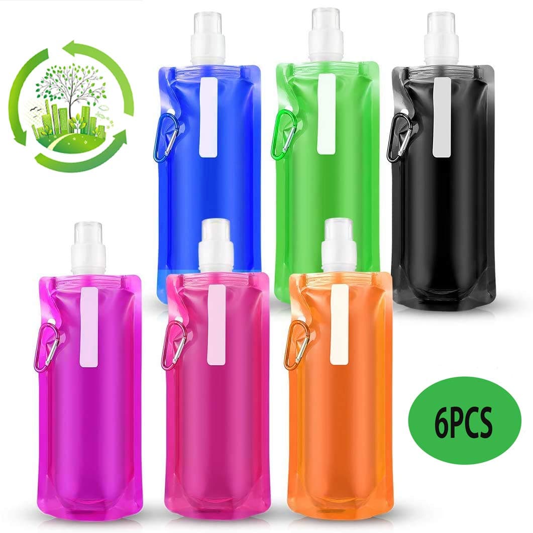 6Pcs Foldable Water Bags Foldable Water Bottles Set Drink Bottle Bottle Pouches,Flexible Collapsible Reusable Water Weight Bag For Hiking for Outdoor Sports, Hiking, Adventure, Travel, Cycling