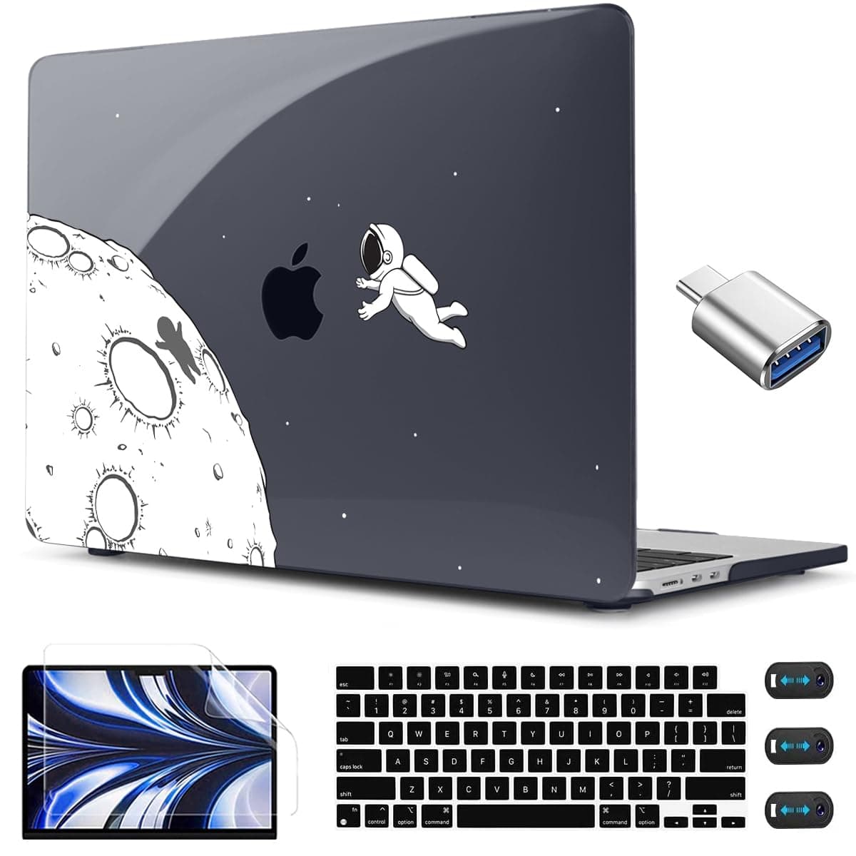 CISSOOK Compatible with MacBook Air 13.6 Inch Case 2022 2024 2025 2026 Model A2681 A3113 A3240 A3449, Black Space Hard Shell with Keyboard Cover for MacBook Air 13 M2 M3 M4 M5, Astronaut