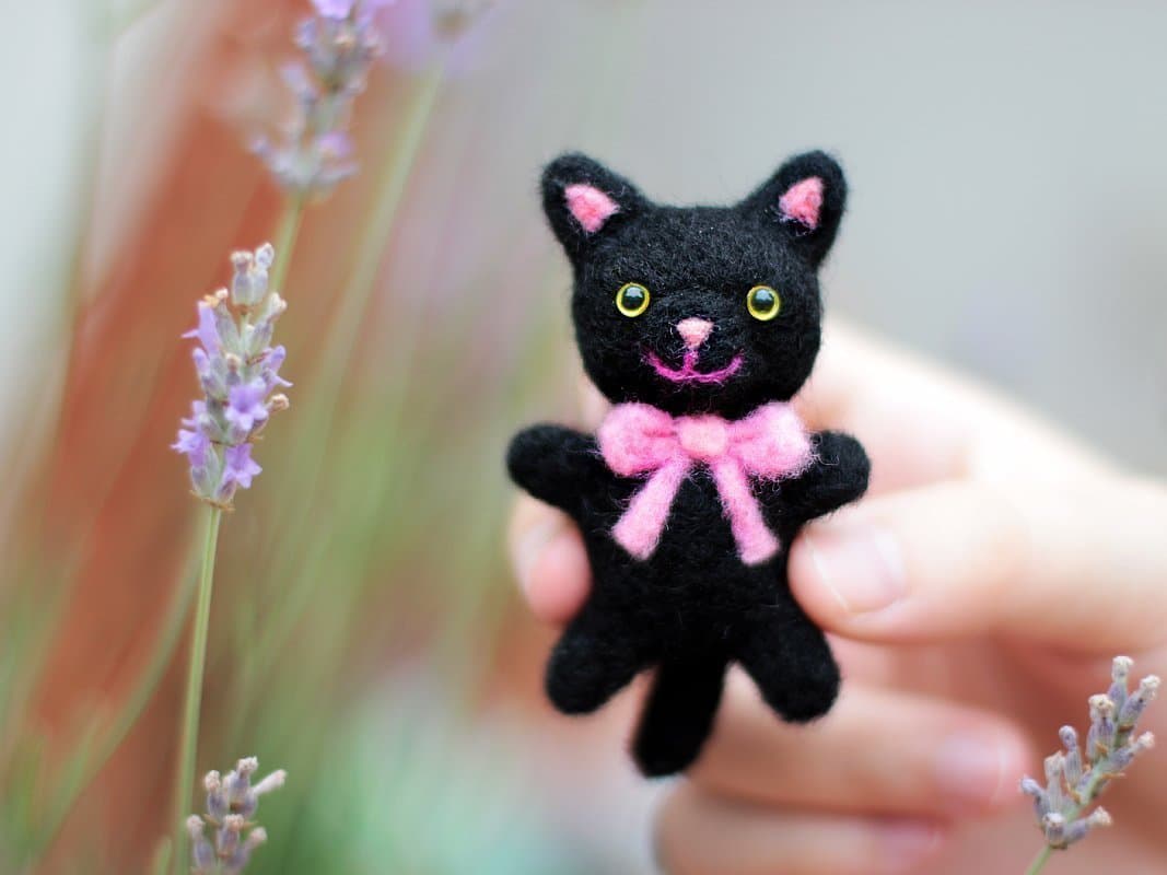 Needle Felted Cat, Black Cat Plush, Felt Kitty