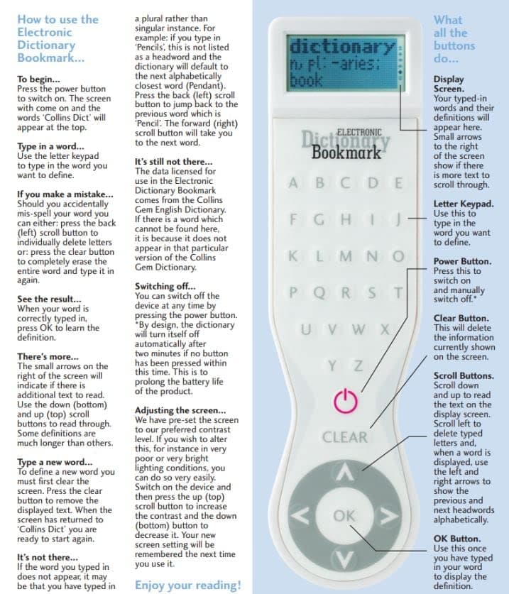IF CARDED ELECTRONIC DICTIONARY BOOKMARK - ENGLISH (UK) GREY