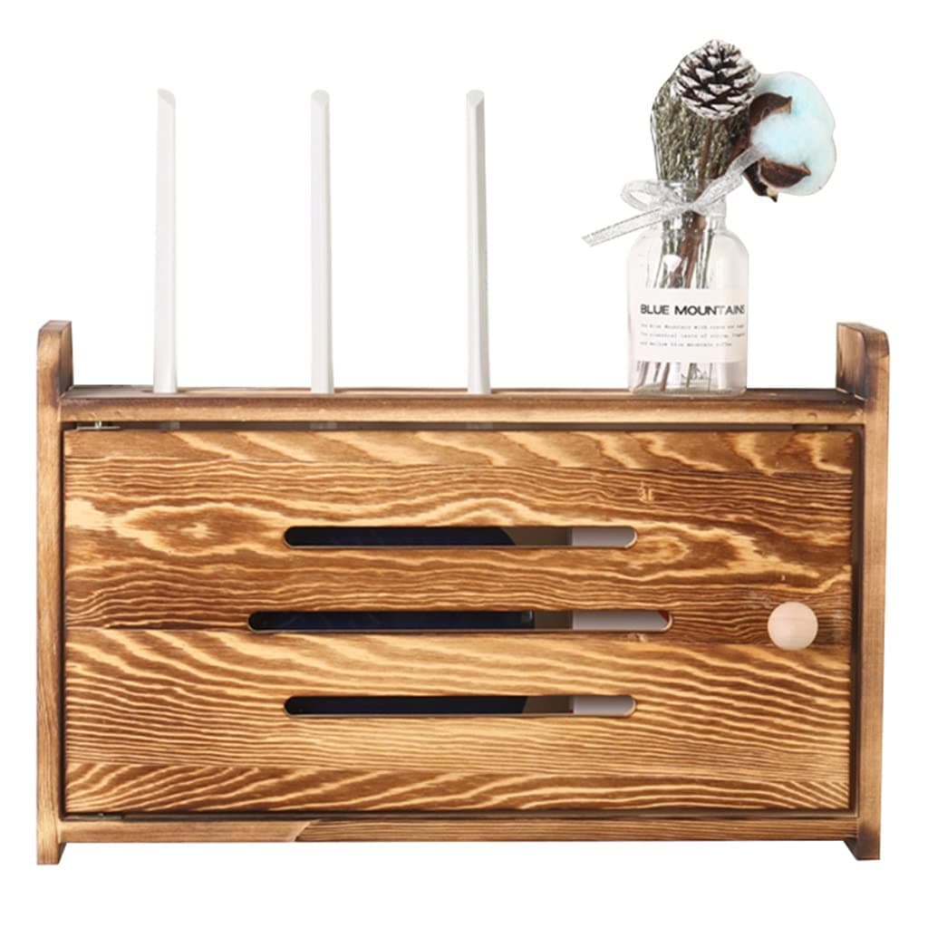 YCDJCSUnit Shelf Solid Wooden Wall Mounted Router Storage Box TV Lower Row Socket Occlusion Box Wireless WiFi Router Shelf Desktop Storage Box (Color : C, Size : 40X10X25cm)