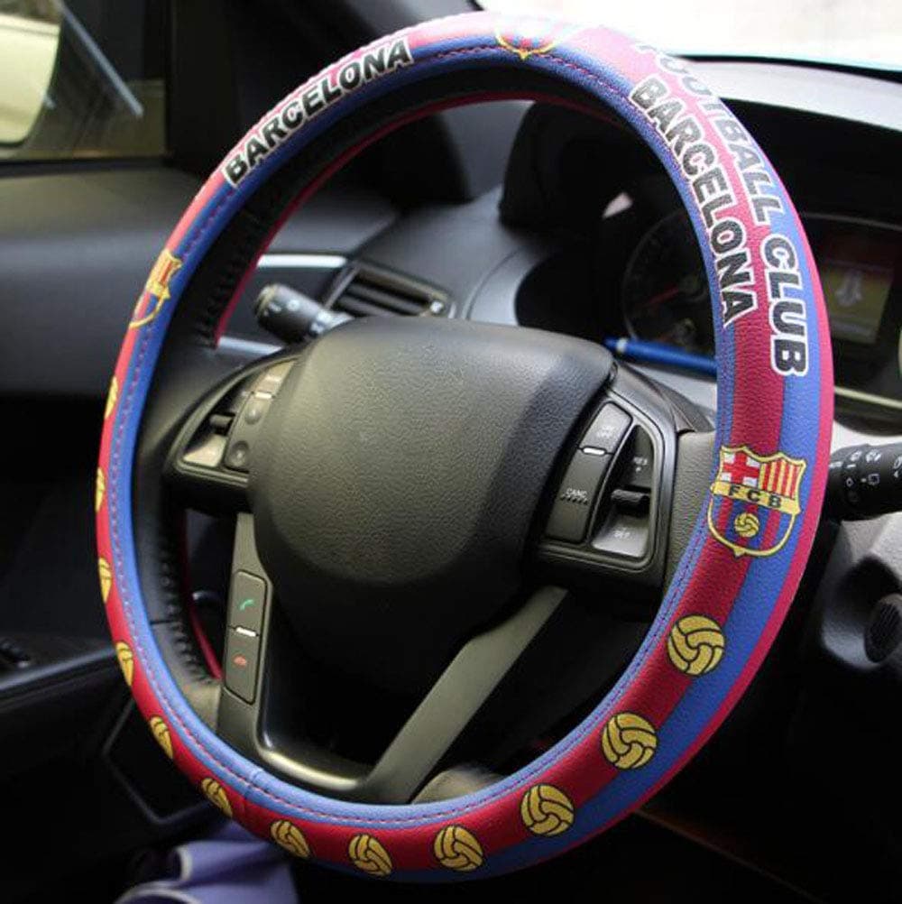 Football Team Auto Car Steering Wheel Cover Barcelona Manchester United NBA Bull Fans Sport Style Universal 15 Inch Wheel Cushion Protector 38cm (Barcelona01)