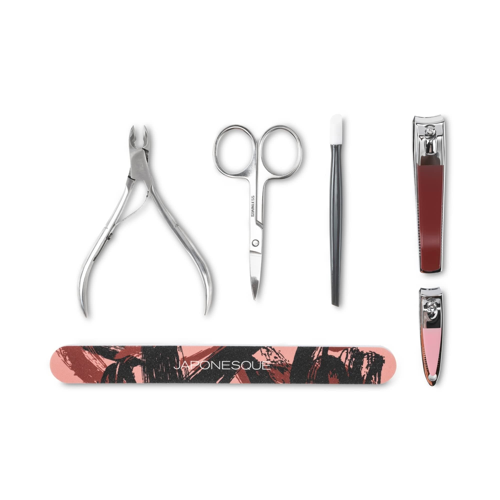 Japonesque Limited Edition Manicure & Pedicure Kit, Includes - Fingernail Clipper, Toenail Clipper, Cuticle Nipper, Cuticle Scissors, Cuticle Pusher, & Salon Board