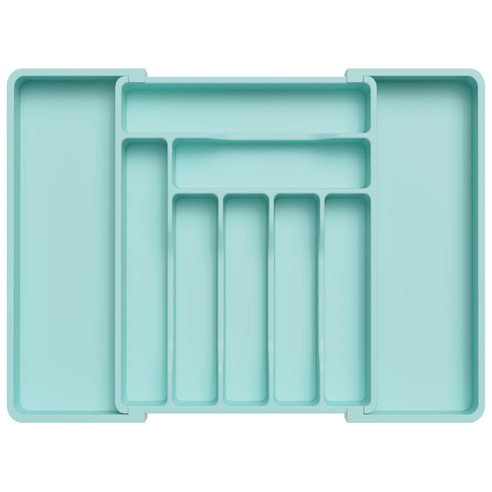 Lifewit Extendable Cutlery Drawer Organiser, Adjustable Cutlery Tray, Utensil Holder for Forks, Spoons, Knives, Plastic Kitchen Organiser and Storage, 9 Compartment, 33-57 x 38cm, Turquoise