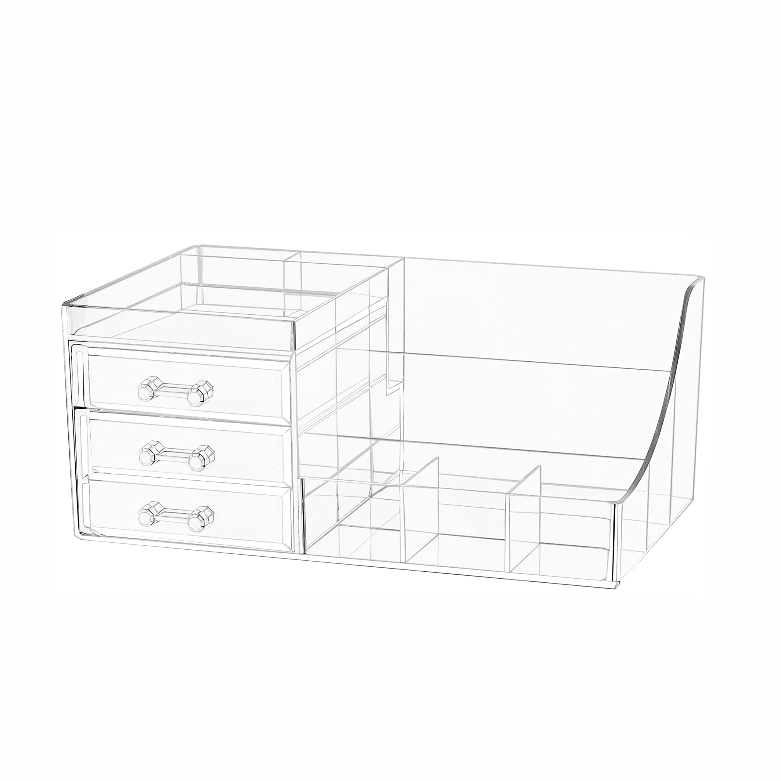 Cq acrylicStackable Makeup Organizer With 3 Drawers,Acrylic Bathroom Organizers Storage,Clear Storage Bins for Lipstick,Brushes,Lotions,Eyeshadow,Nail Polish and Jewelry