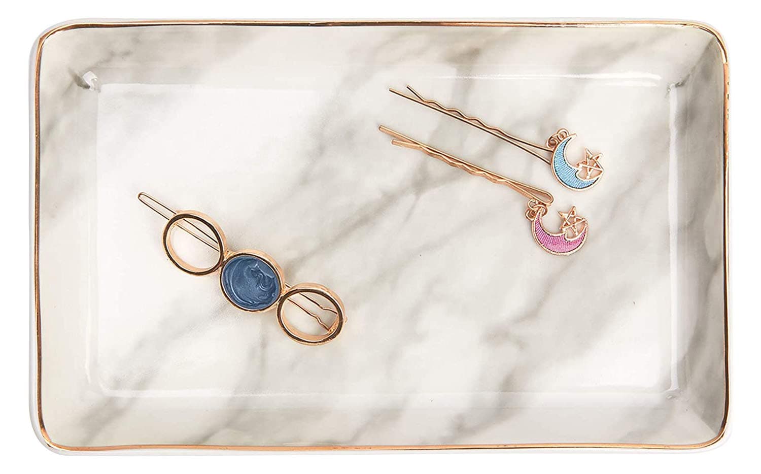 Nordic Grey Striped Marble Plate - Ceramic Jewelry Tray, Ring Holder, Bracelets Plate, Dessert Dish - Perfect to Hold Small Jewelries, Rings, Necklaces, Earrings, Bracelets, Cosmetics, etc.