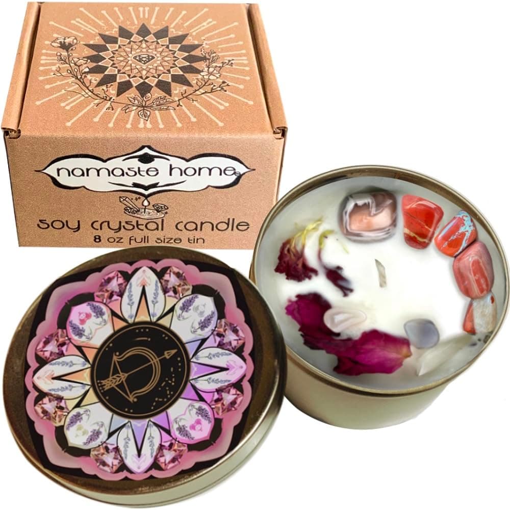 Sagittarius Candle, Sagittarius Zodiac Candle, Christmas, Birthday, Stocking Stuffer, Gift, Handmade Candle with Petals, Buds, Crystals (8 oz)