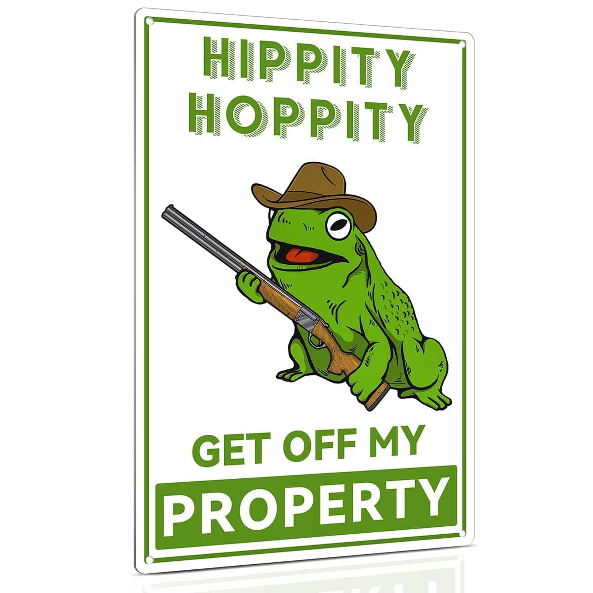 Funny Metal Sign for Door Decor 8x12 Inch - Hippity Hoppity Get Off My Property - Frog Decor for Outdoor Indoor Use