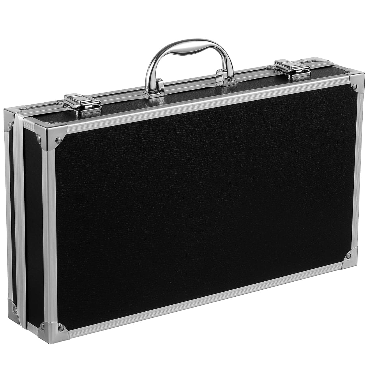 Black Aluminum Briefcase with Latch, Metal Hard Case with Foam Insert, Portable Tool Box Locking Storage for Travel Cash Valuables Instruments (14.1x7.8x2.9 In)
