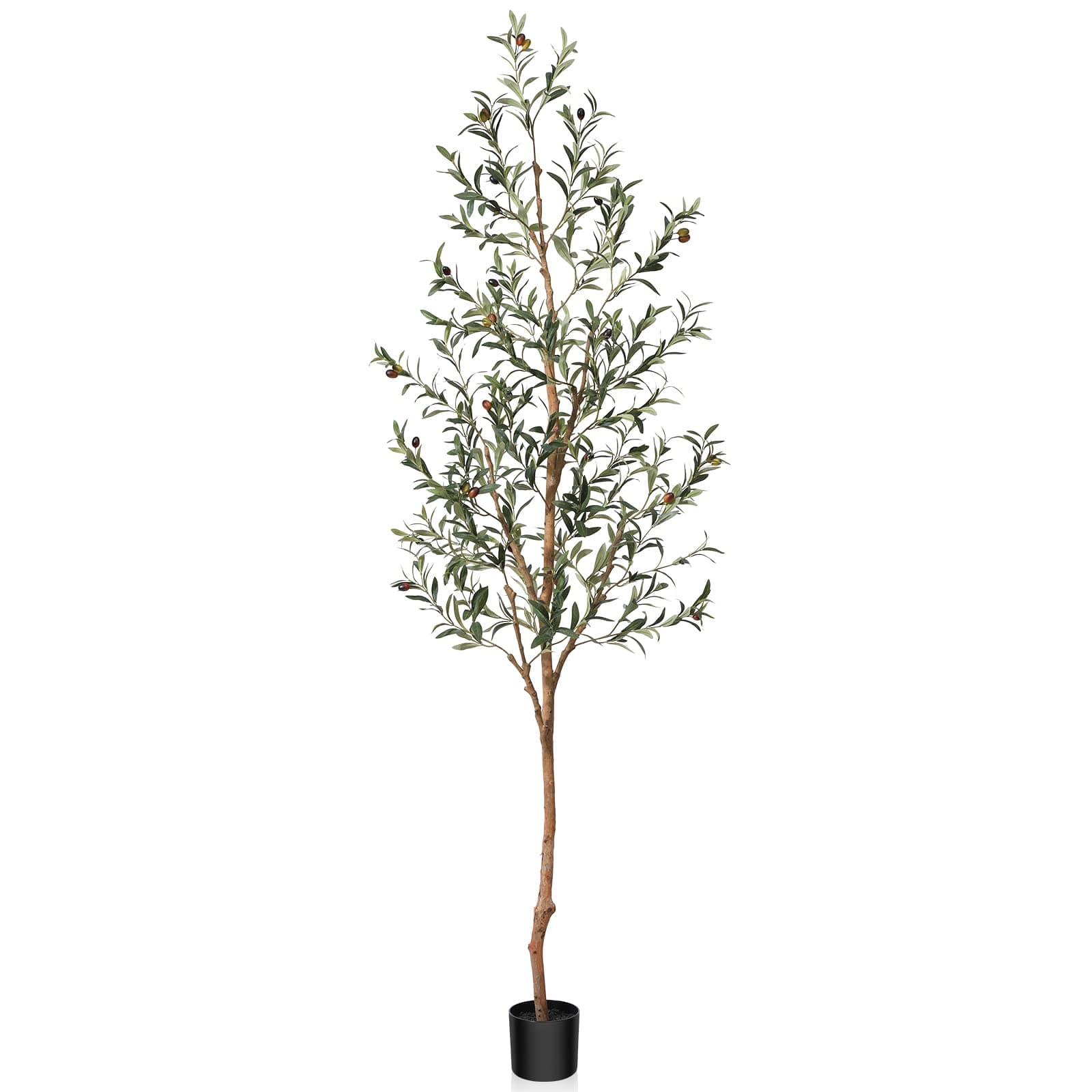Artificial Olive Tree, 7FT Tall Fake Silk Plants with Natural Wood Trunk Faux Potted Tree for Home Decor Indoor Office Porch, Set of 1