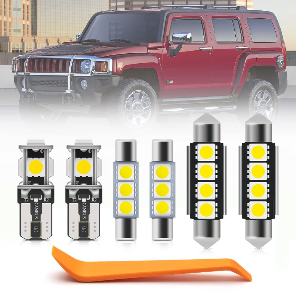 12pcs H3 CANBUS LED Interior Lights Bulb Kit for Hummer H3 2006 2007 2008 2009 2010 Super Bright 6000K Trunk Dome Footwell License Plate Light White Interior LED Bulbs Package + Install Tool