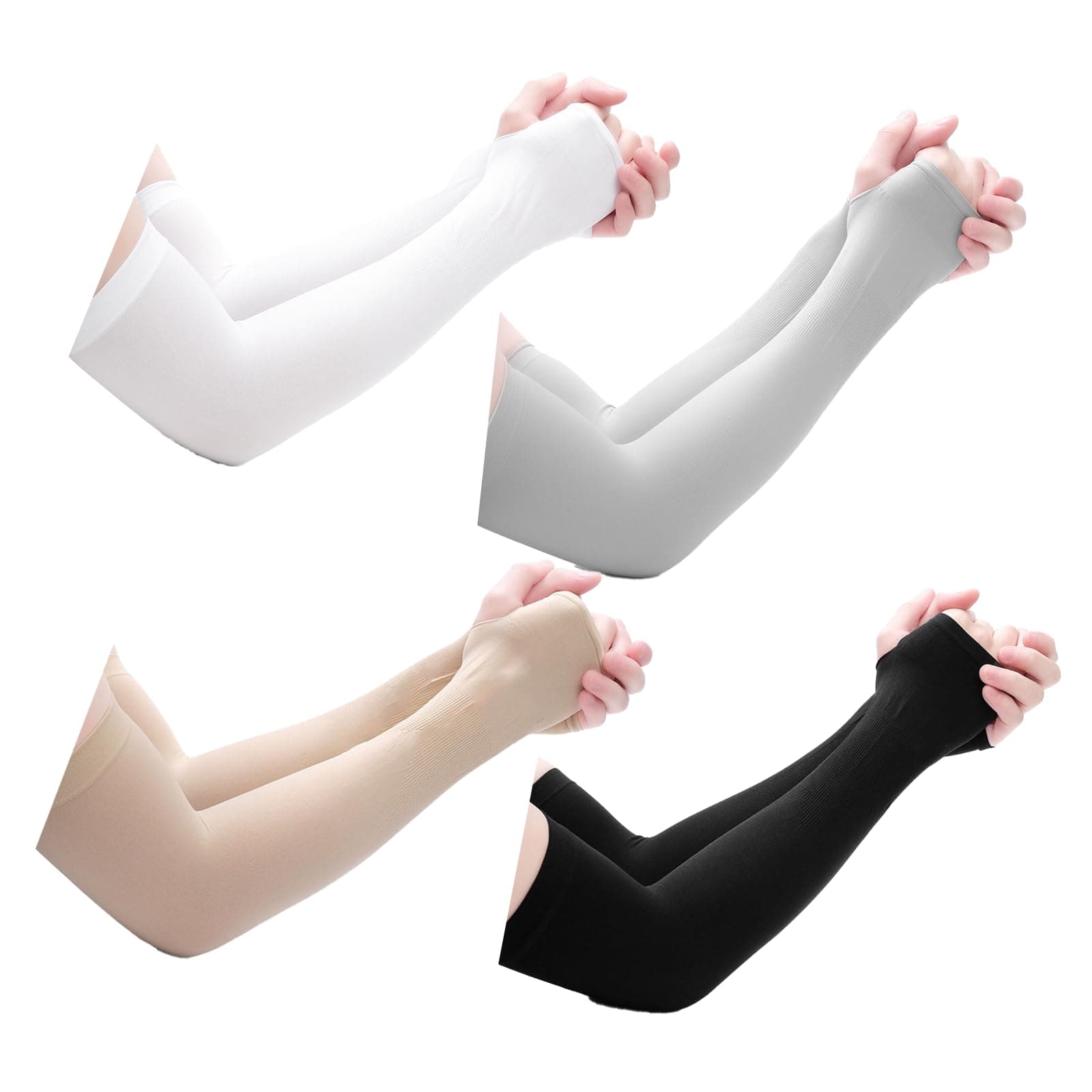 4 Pairs UV Sun Protection Arm Sleeves,UPF 50 Sports Compression Cooling Sleeve for Women Men Teenager,Soft and moisture-wicking