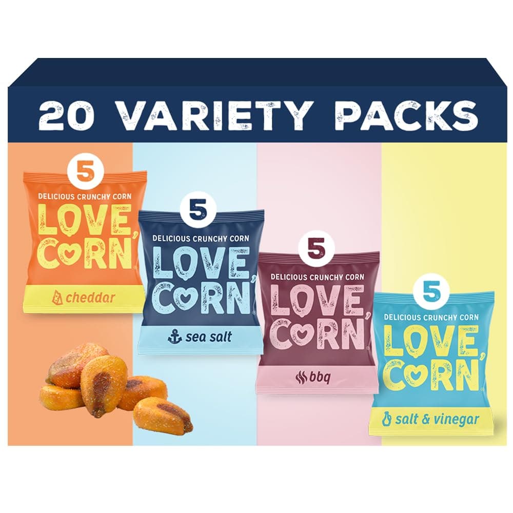 - Family Favorite Sea Salt, BBQ, Salt & Vinegar, Cheddar | Delicious Crunchy Corn Snacks | .07oz x 20 Gluten Free, Vegan Bags | Convenient for Lunch Boxes, Commuting & Office Snacks