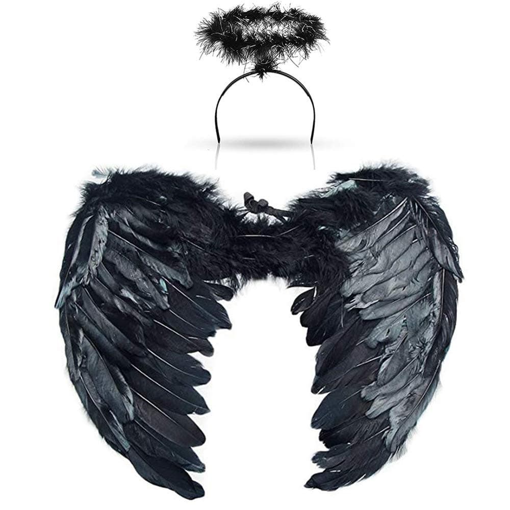 Angel Wings and Halo Headband For Kids Costumes, Feather Dress up Fancy Cosplay Party For Girls Women Adults