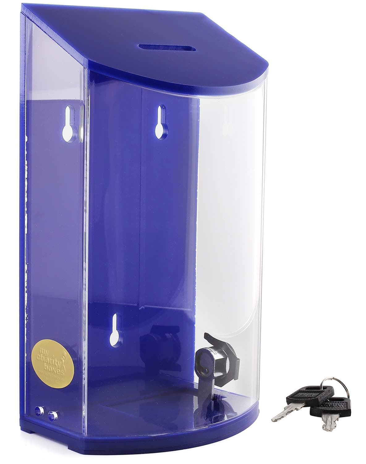 My Charity Boxes - Rounded Acrylic Donation Box - Charity Collection Box - Tip Container - Kupat Tzedakah (Blue)