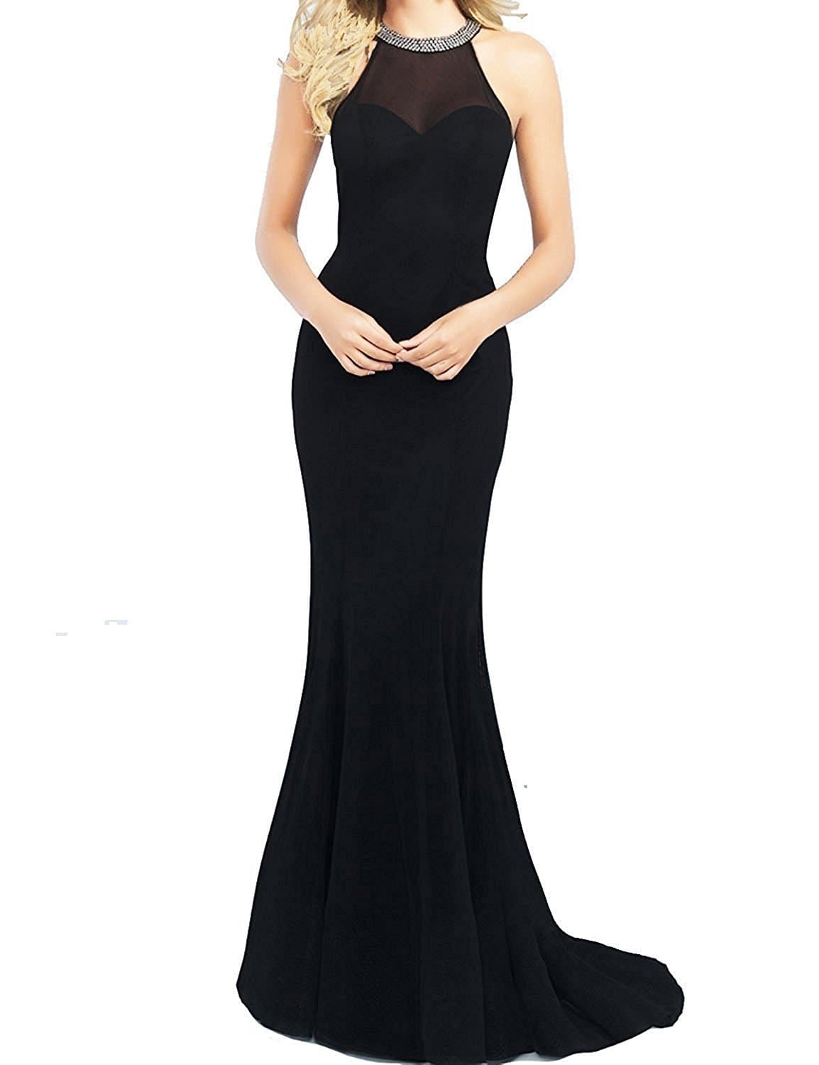 LovingDress Women's Prom Dresses Spandex Scoop Mermaid Beading Evening Dress Size 12 US Black