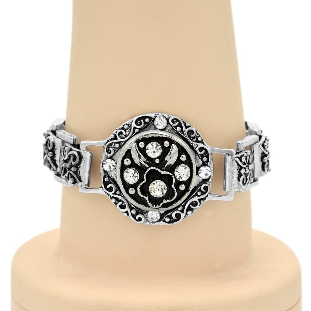 WILD-WIND (TM Charm Circle Link DIY Crystal Gemstone Button Bracelet (One Little Flower)