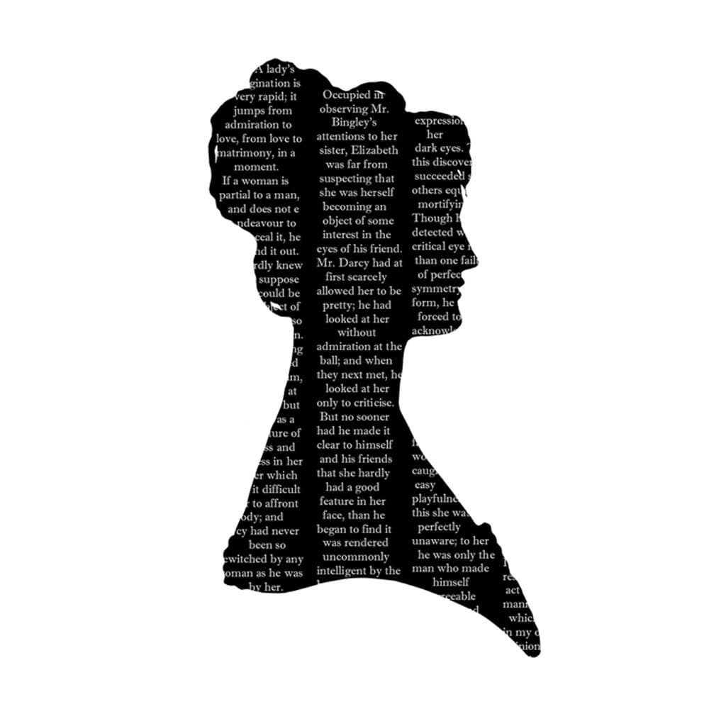 Pride and Prejudice Elizabeth Bennet Silhouette Print Art Wall Decor Black and White Jane Austen