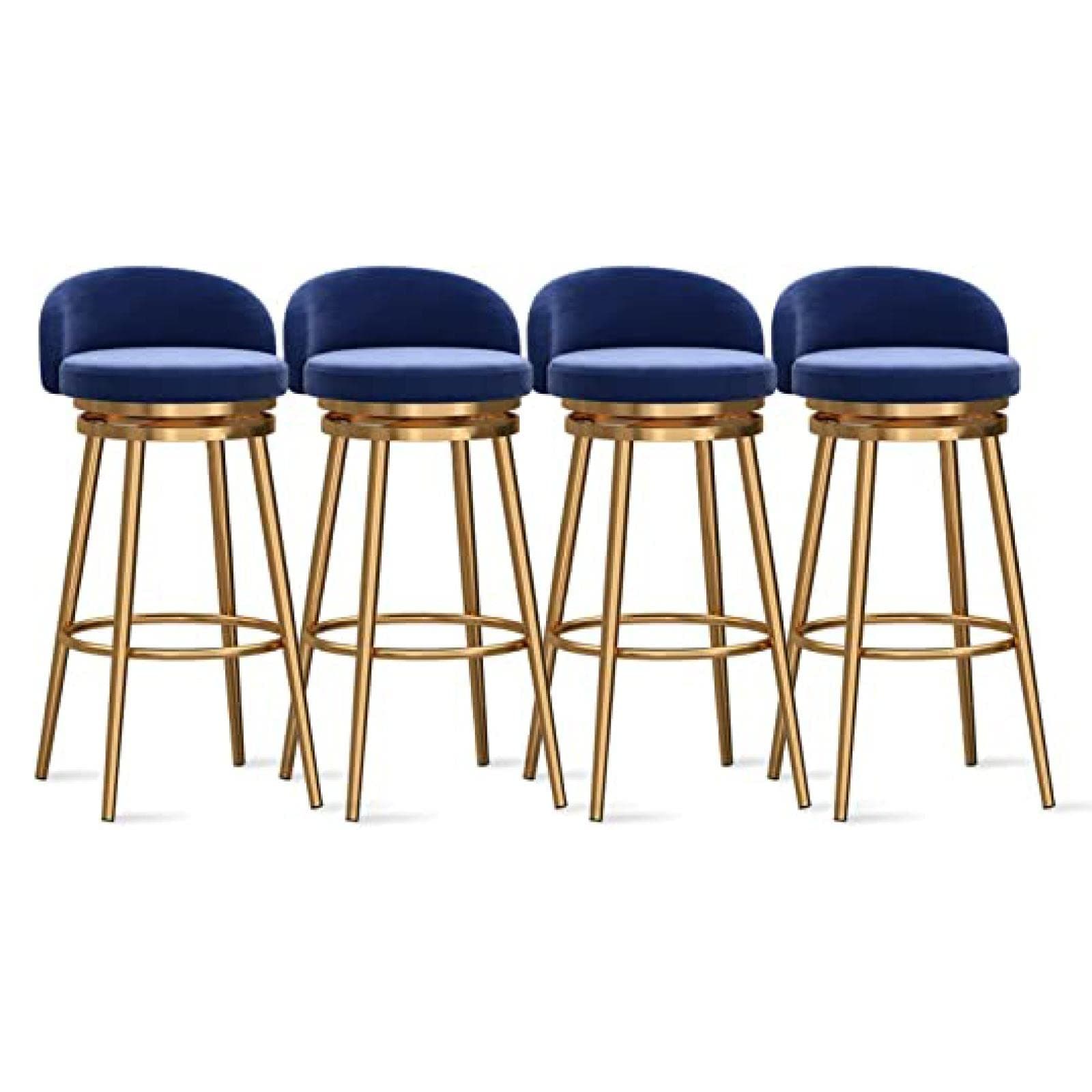 KLZUOPTExquisite Barstools Modern Bar Stools with Back Set/Bar Stools 360° Swivel Counter Barstools with Back, Velvet Upholstered Gold Metal Footrest, Counter Height Chairs 4PCS Blue