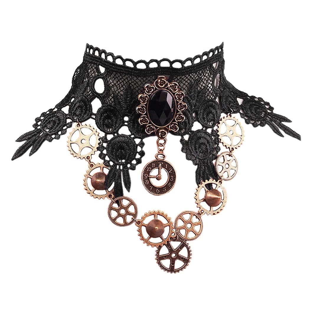 Daimay Choker Lace Necklace Punk Party Gothic Vintage Handmade Lolita Retro Gear Flower Bride Choker for Women – Black Y484, Metal, Rhinestone