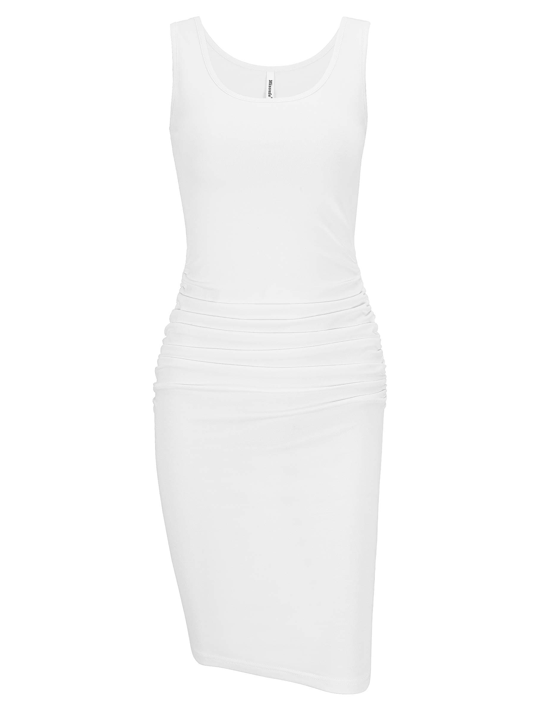 MissufeWomen's Sleeveless Tank Ruched Casual Knee Length Bodycon Sundress Basic Fitted Dress