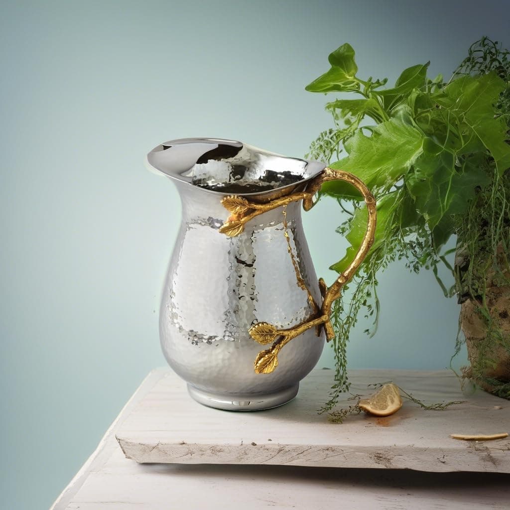 Elegance Golden Vine Stainless Steel Pitcher, Silver/Gold