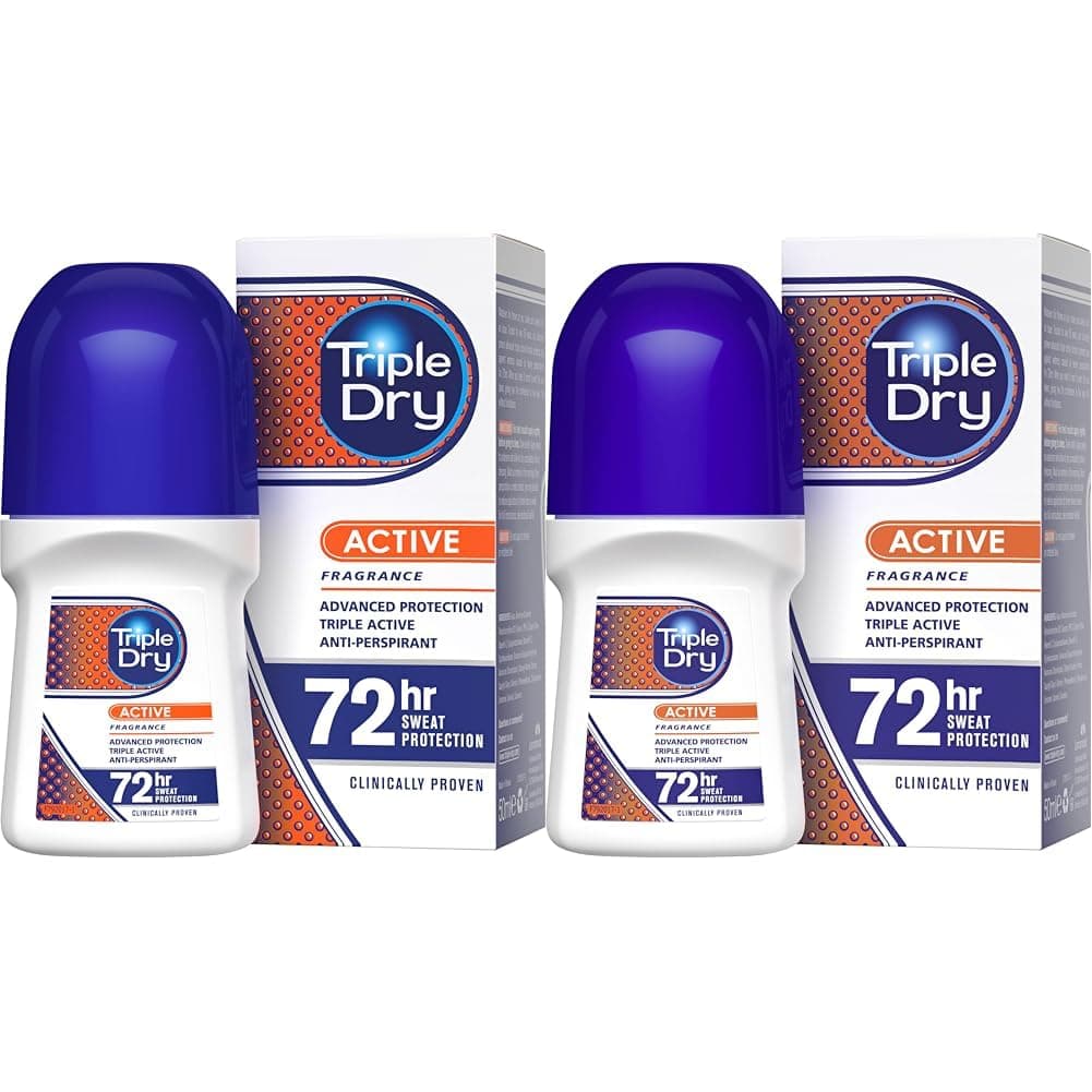 Triple Dry Men | Active Fragrance Anti-Perspirant Roll On 50ml | 72-Hour Protection Against Excessive Sweating | Fights Odour | Triple Active Formula | Clinically Proven | Male (Pack of 2)